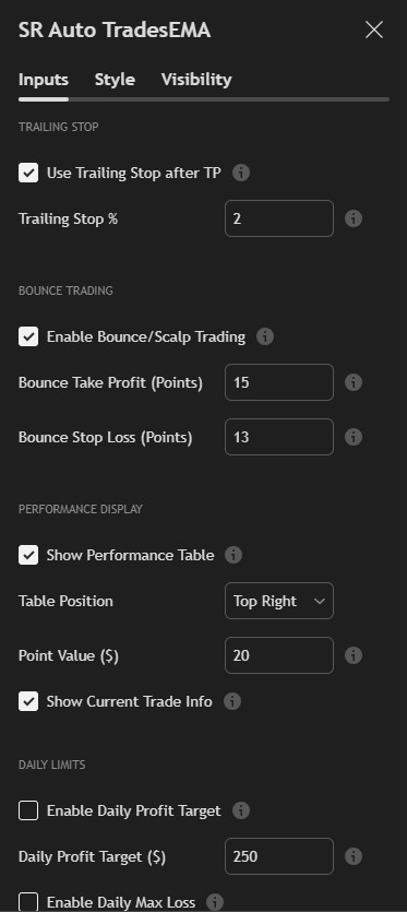 SR Strategy Trade Settings